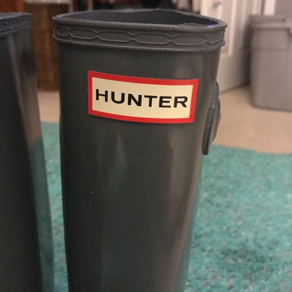 HUNTER Glossy Grey Tall Boots - Picture 2 of 6